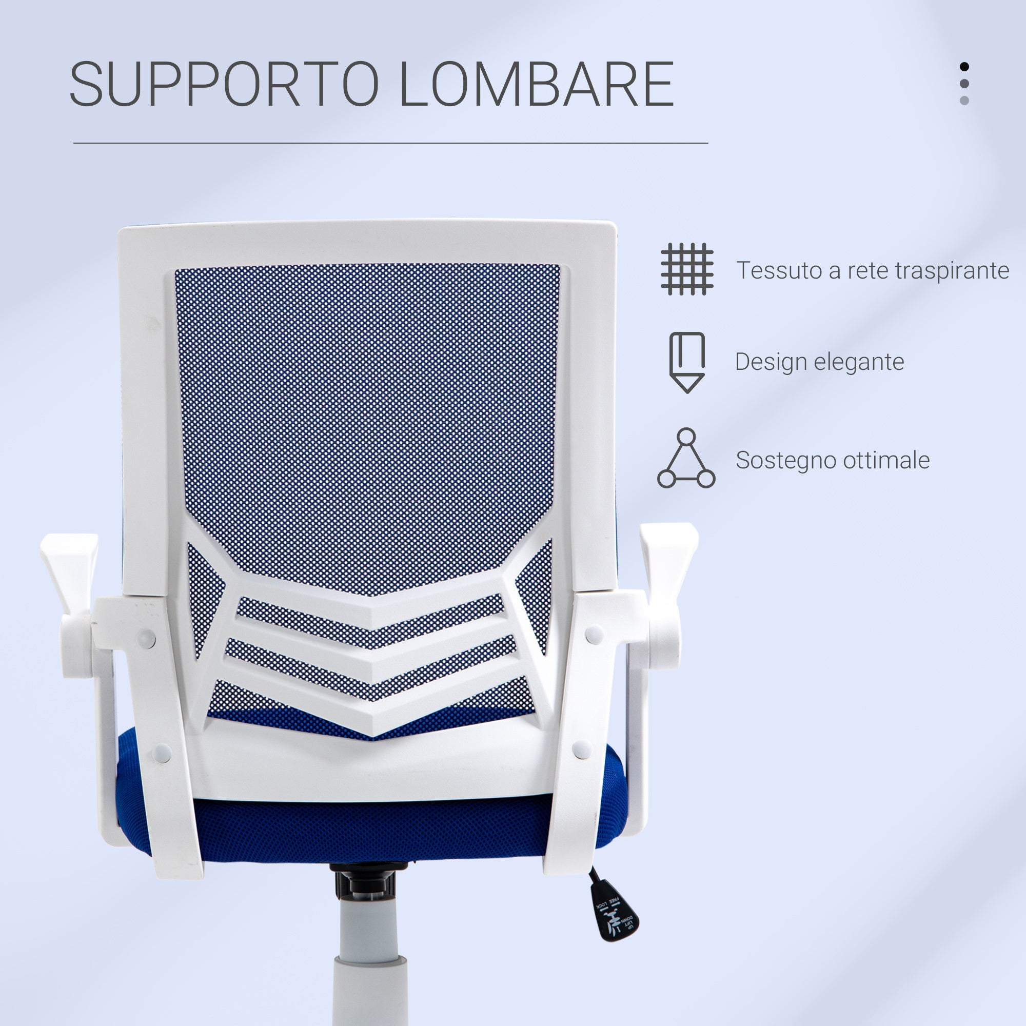 Sedia Operativa da Ufficio 62,5x55x94-104 cm in Tessuto Blu