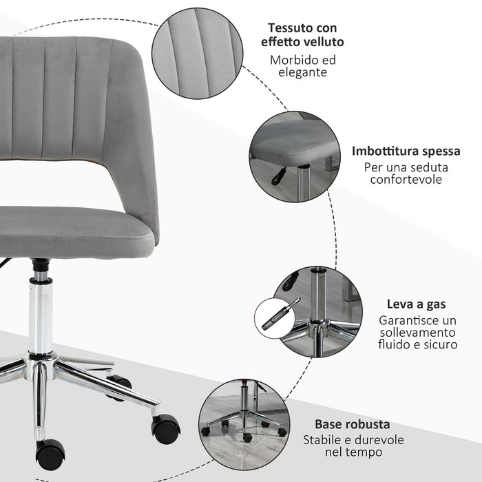 Sedia Operativa da Ufficio 49x54x79-91 cm in Tessuto Vellutato Grigio