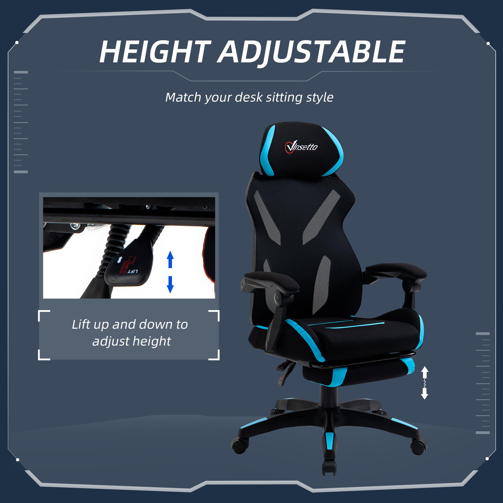 Sedia da Gaming Ergonomica 65x65x119-129 cm in Tessuto Nero