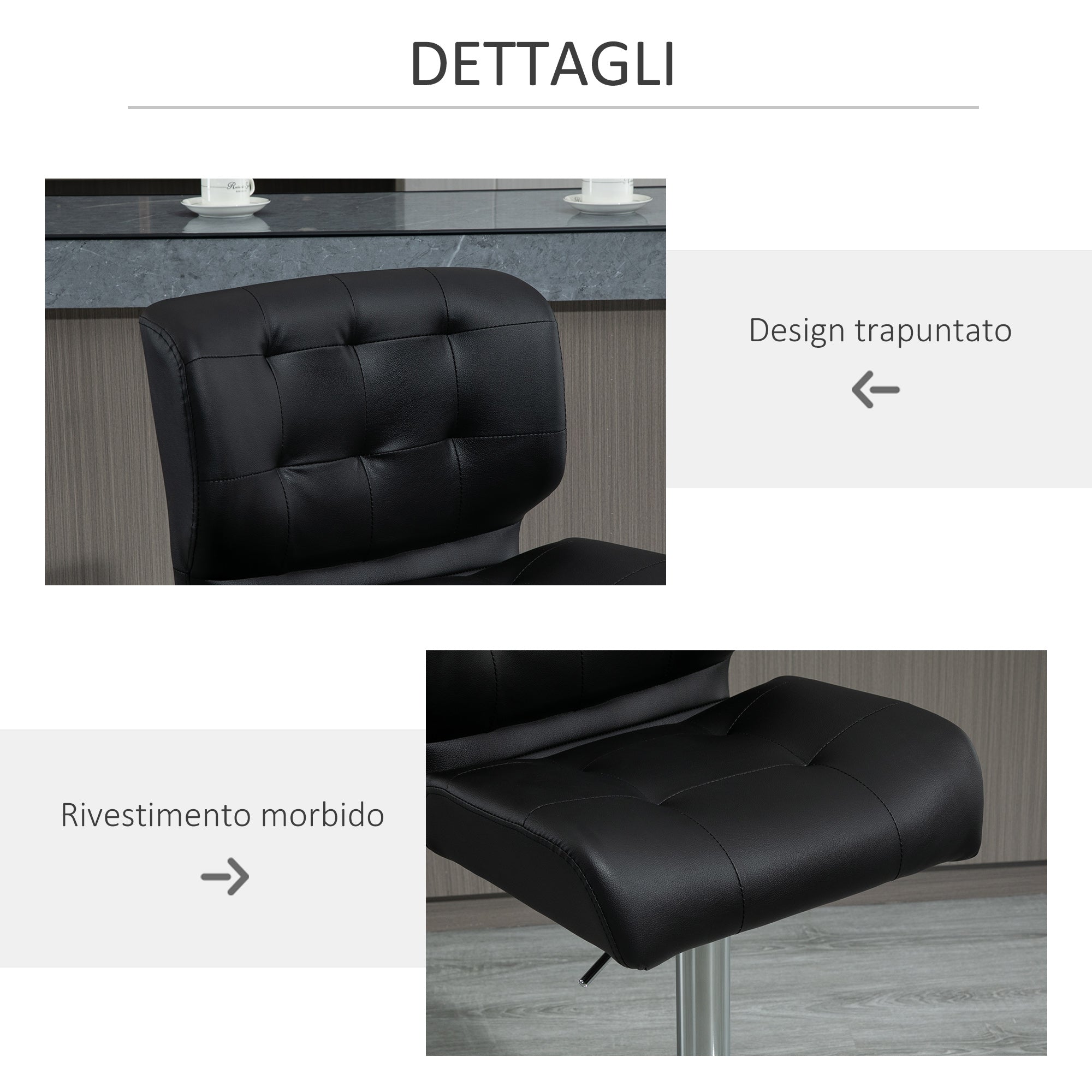 Set 2 Sgabelli Imbottiti 50x55,5x93-114 cm in Similpelle Nero