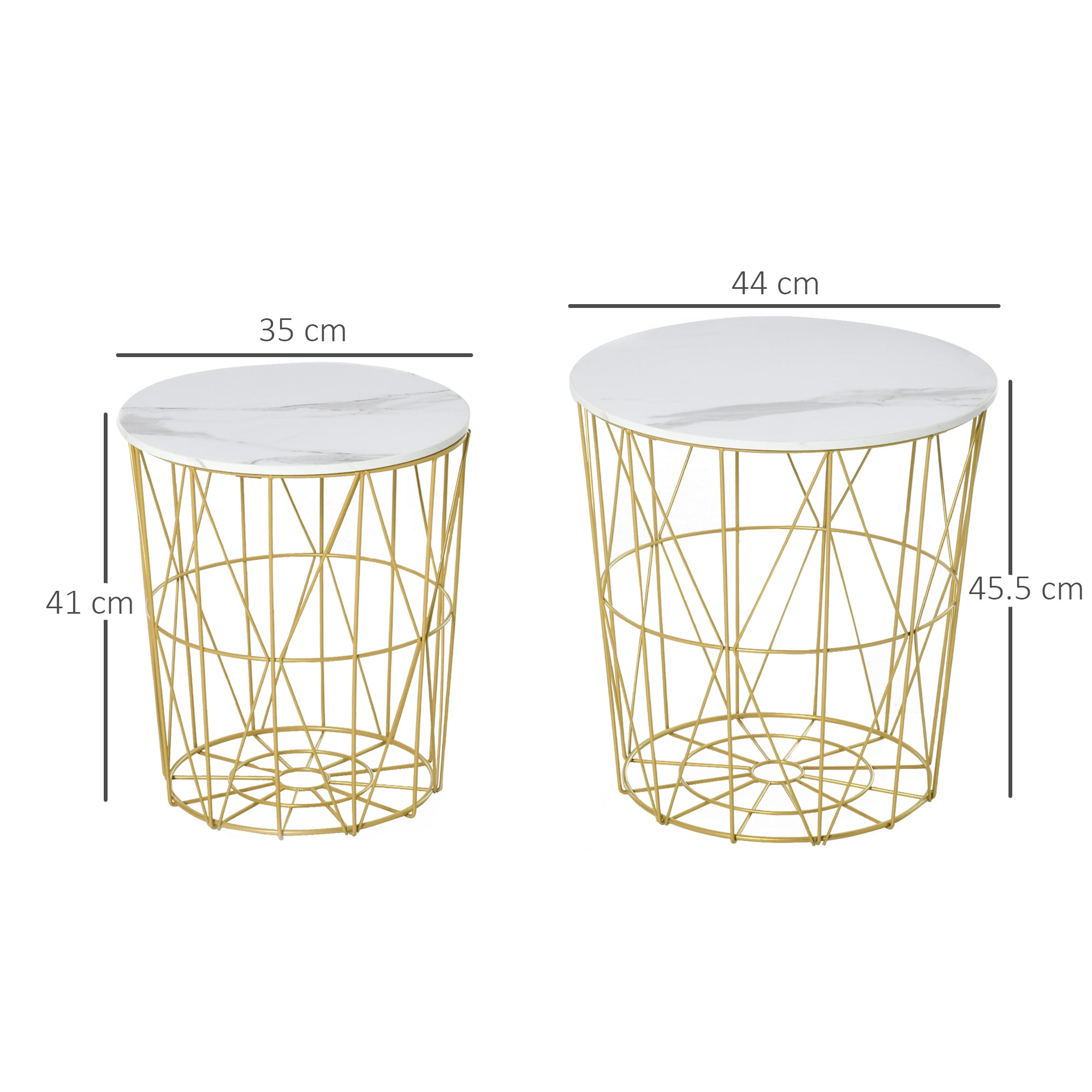 Set 2 Tavolini  Ripiano Rimovibile in Acciaio e MDF Bianco