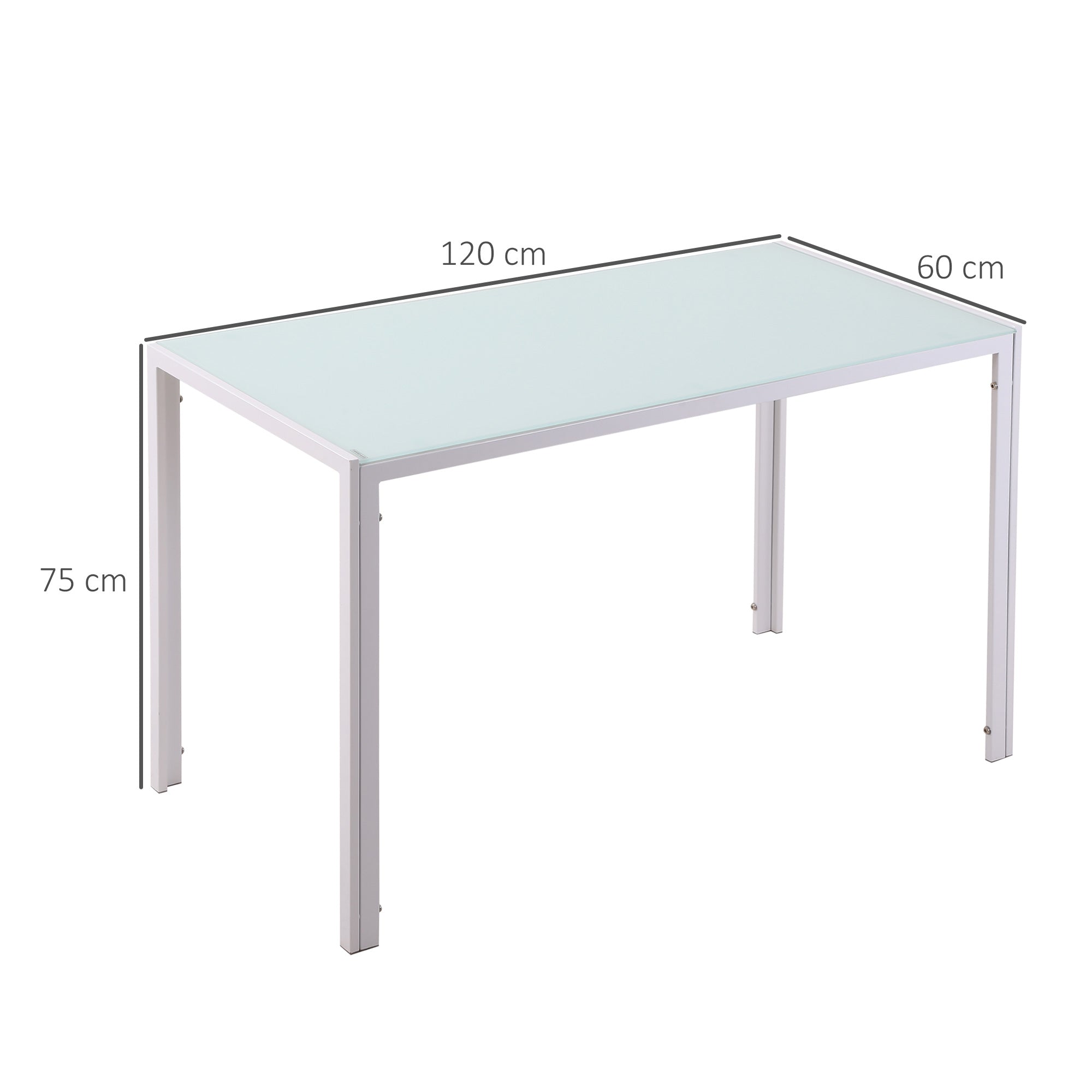 Tavolo Rettangolare 120x60x75 cm in Metallo e Vetro Temperato Bianco