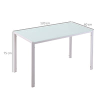 Tavolo Rettangolare 120x60x75 cm in Metallo e Vetro Temperato Bianco