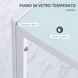 Tavolo Rettangolare 120x60x75 cm in Metallo e Vetro Temperato Bianco