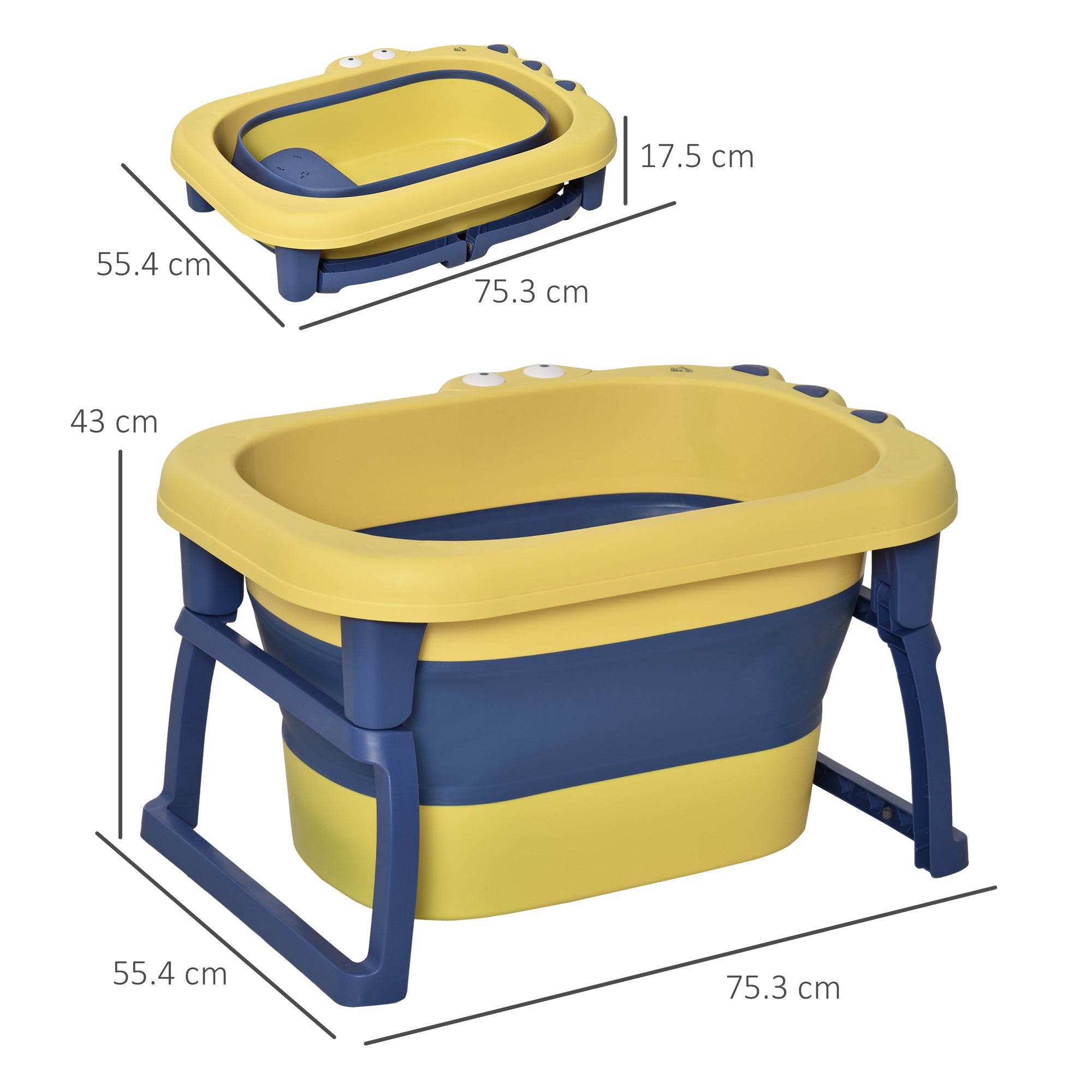 Vaschetta Bagnetto per Bambini 75,3x55,4x43 cm Antiscivolo Pieghevole Giallo e Blu