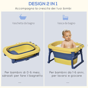 Vaschetta Bagnetto per Bambini 75,3x55,4x43 cm Antiscivolo Pieghevole Giallo e Blu