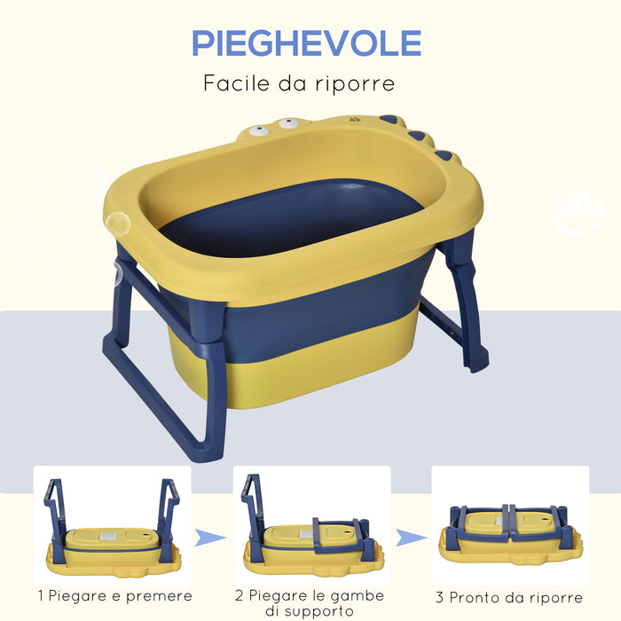 Vaschetta Bagnetto per Bambini 75,3x55,4x43 cm Antiscivolo Pieghevole Giallo e Blu