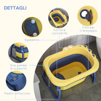 Vaschetta Bagnetto per Bambini 75,3x55,4x43 cm Antiscivolo Pieghevole Giallo e Blu