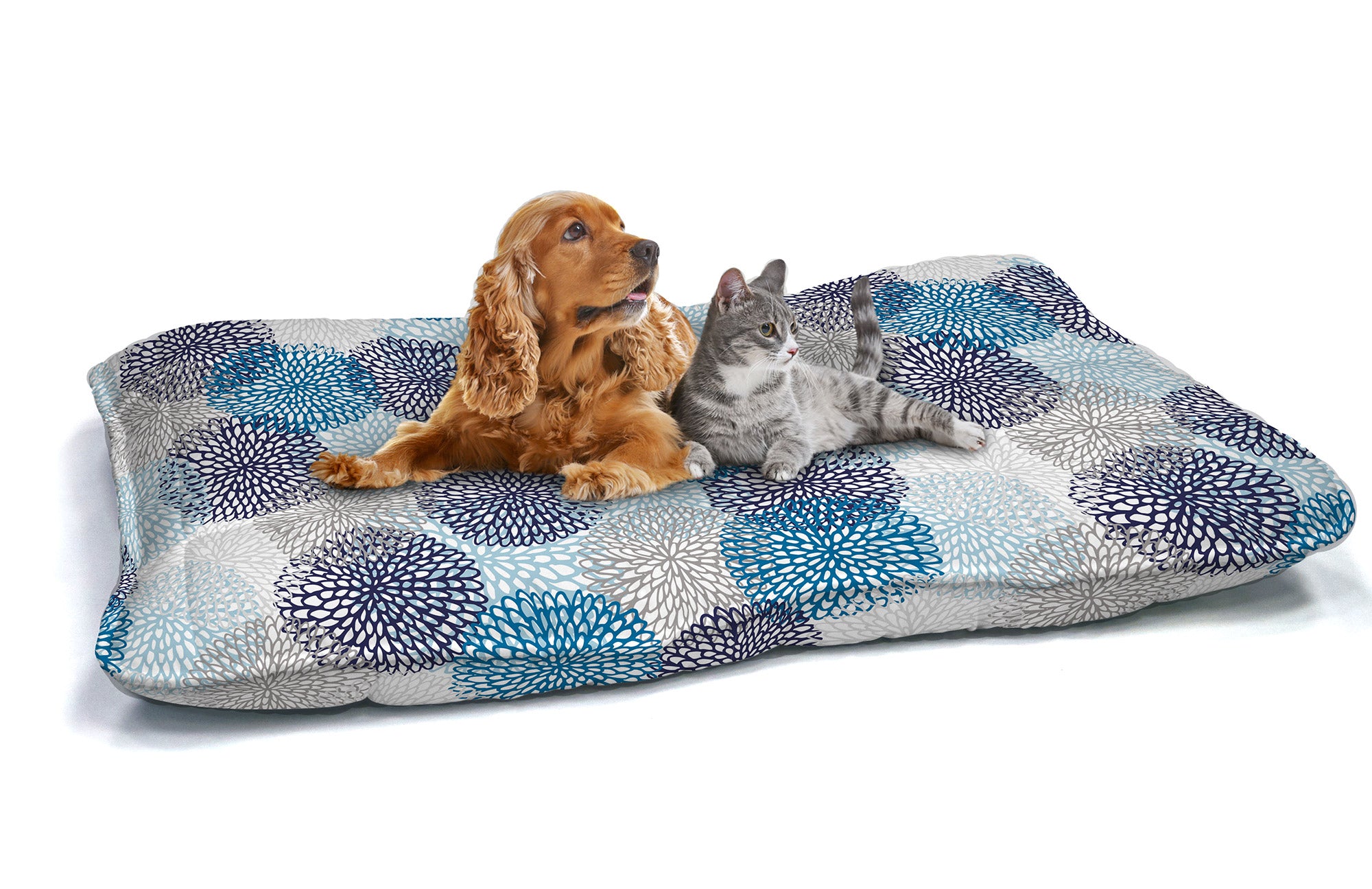 Cuscino Imbottito per Cani e Gatti 60x100 cm in Microfibra Soffioni Blu