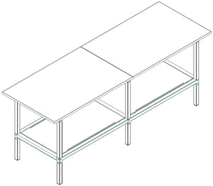 Banco da lavoro fisso o su ruote con struttura in metallo e piano in legno cm. 200x80x93h