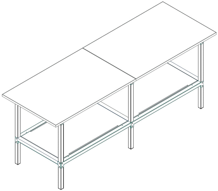 Banco da lavoro fisso o su ruote con struttura in metallo e piano in legno cm. 200x80x93h