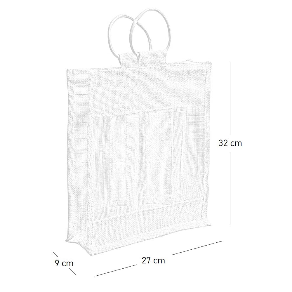 Borsa a tre portabottiglia in telo juta con manici in legno x 5 pezzi