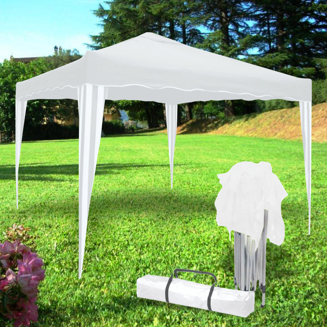 Gazebo da Giardino 3x3 m in Poliestere Bianco