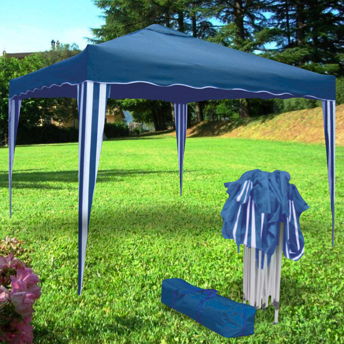 Gazebo da Giardino 3x3 m in Poliestere Blu