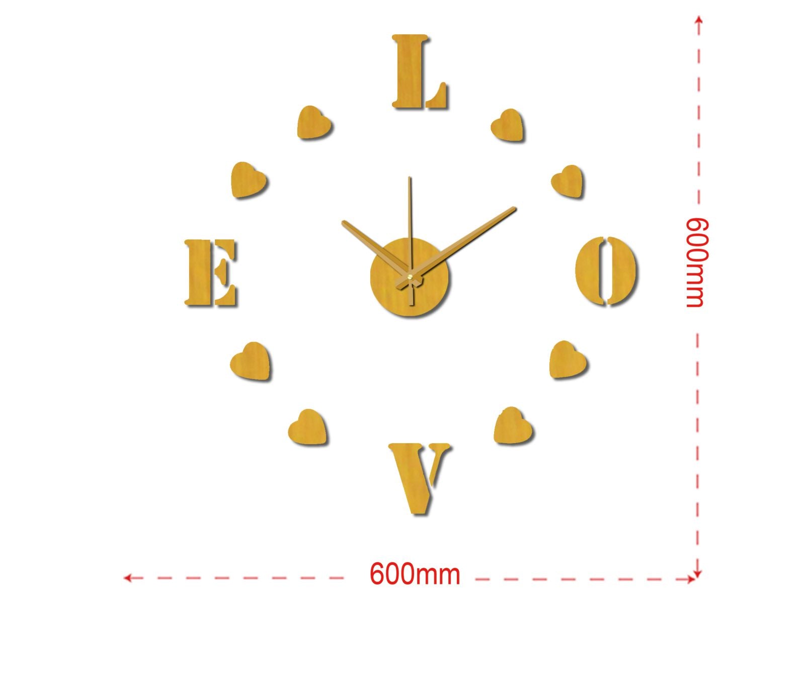 Sticker da Muro Orologio Love 60x60 cm Plastica