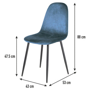 Set 4 Sedie da Interno 88x43x53 cm in Tessuto Blu