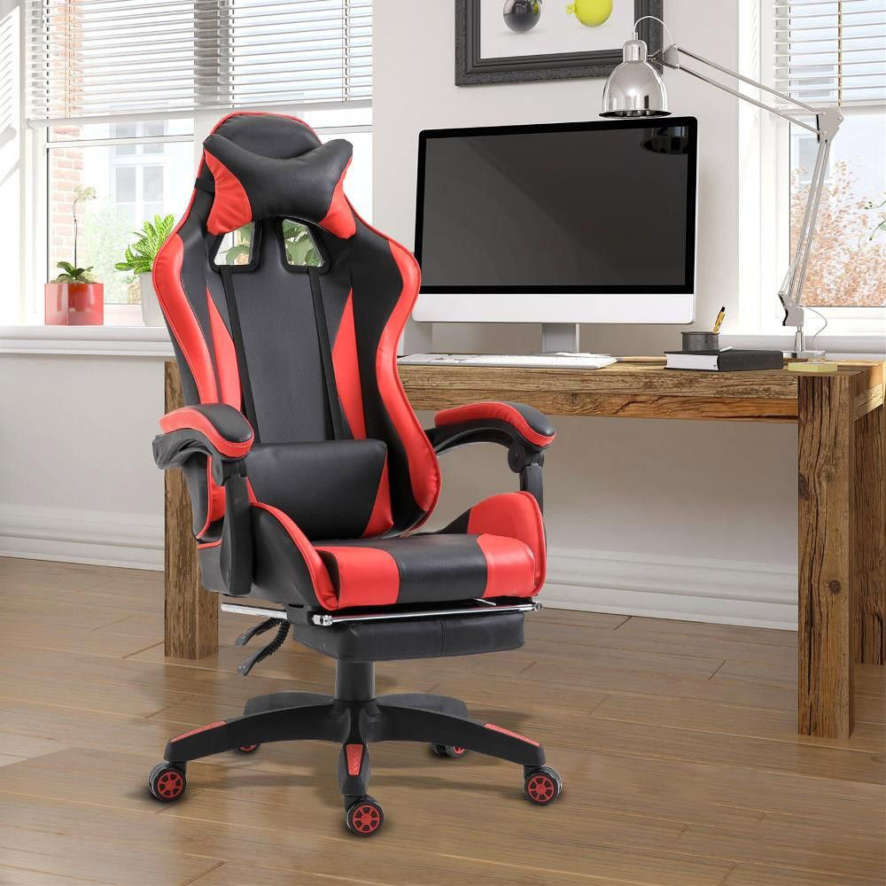 Sedia da Gaming Ergonomica 66x60x134 cm con Poggiapiedi in Similpelle Rosso