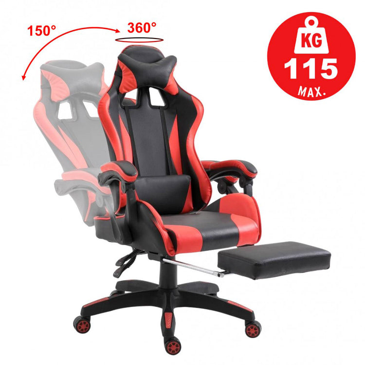 Sedia da Gaming Ergonomica 66x60x134 cm con Poggiapiedi in Similpelle Rosso