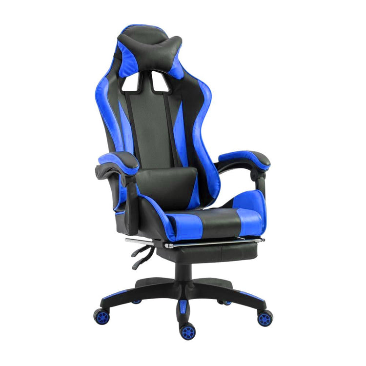 Sedia da Gaming Ergonomica 66x60x134 cm con Poggiapiedi in Similpelle Blu