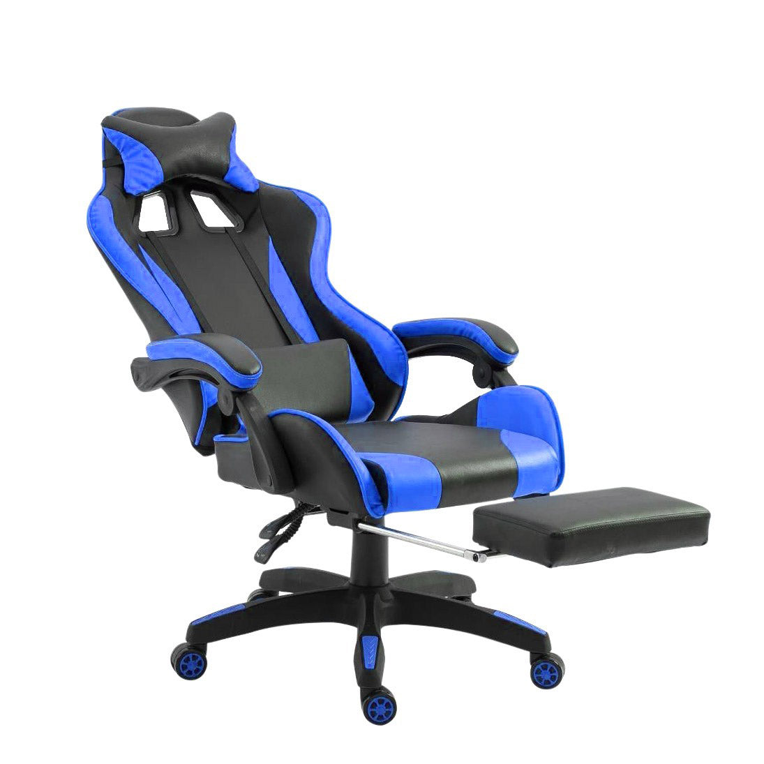 Sedia da Gaming Ergonomica 66x60x134 cm con Poggiapiedi in Similpelle Blu