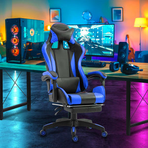 Sedia da Gaming Ergonomica 66x60x134 cm con Poggiapiedi in Similpelle Blu