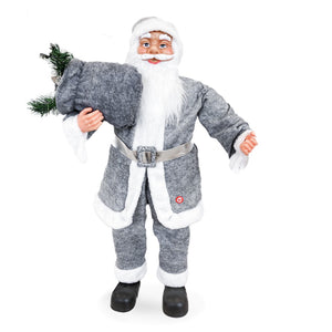 Pupazzo Babbo Natale H90 cm con Luci e Suoni Grigio