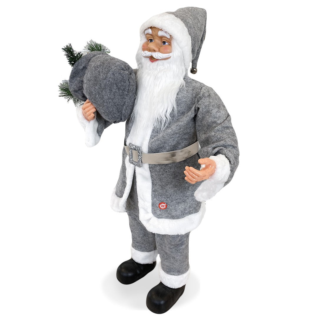 Pupazzo Babbo Natale H90 cm con Luci e Suoni Grigio