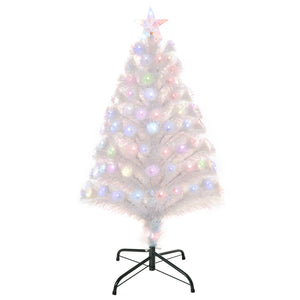 Albero di Natale Artificiale 90 cm 90 Rami con Luci LED e Fibre Ottiche Colorate Bianco