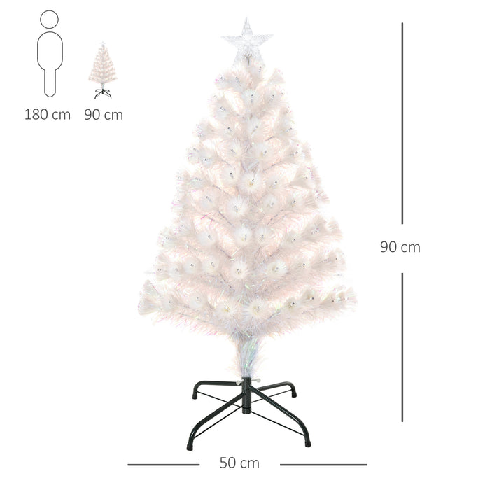 Albero di Natale Artificiale 90 cm 90 Rami con Luci LED e Fibre Ottiche Colorate Bianco