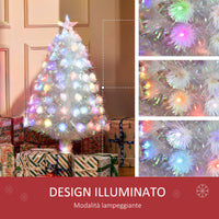 Albero di Natale Artificiale 90 cm 90 Rami con Luci LED e Fibre Ottiche Colorate Bianco