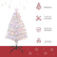 Albero di Natale Artificiale 90 cm 90 Rami con Luci LED e Fibre Ottiche Colorate Bianco