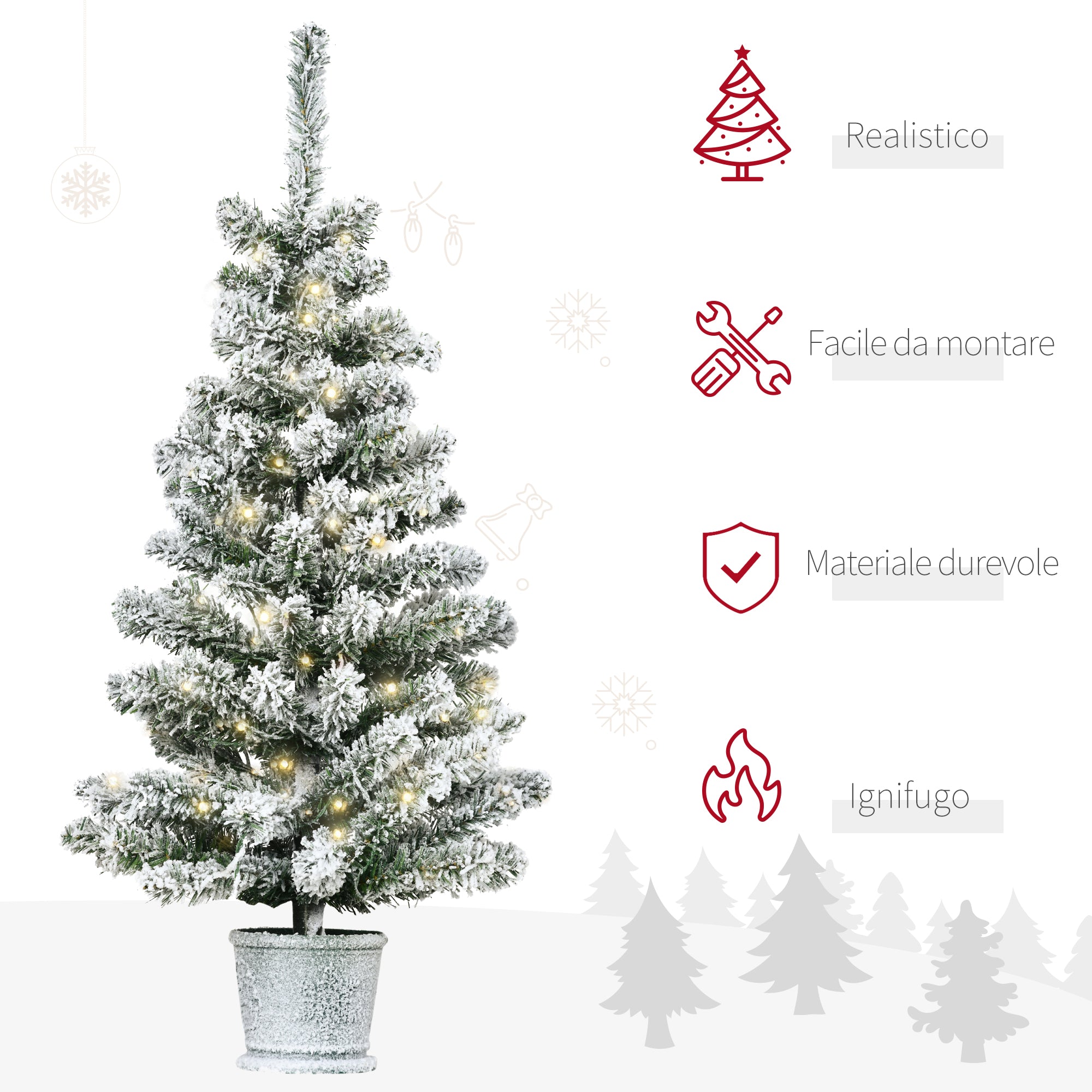 Albero di Natale Artificiale 90 cm 116 Rami con Luci Led Bianche Verde