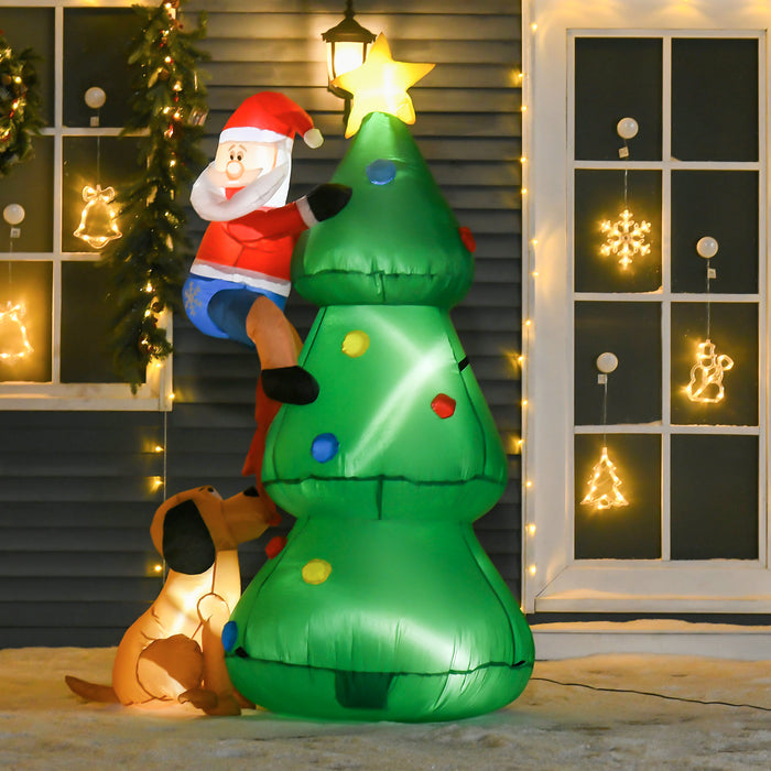 Albero di Natale Gonfiabile 180 cm con Babbo Natale Cagnolino e Luci LED