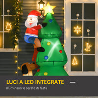 Albero di Natale Gonfiabile 180 cm con Babbo Natale Cagnolino e Luci LED