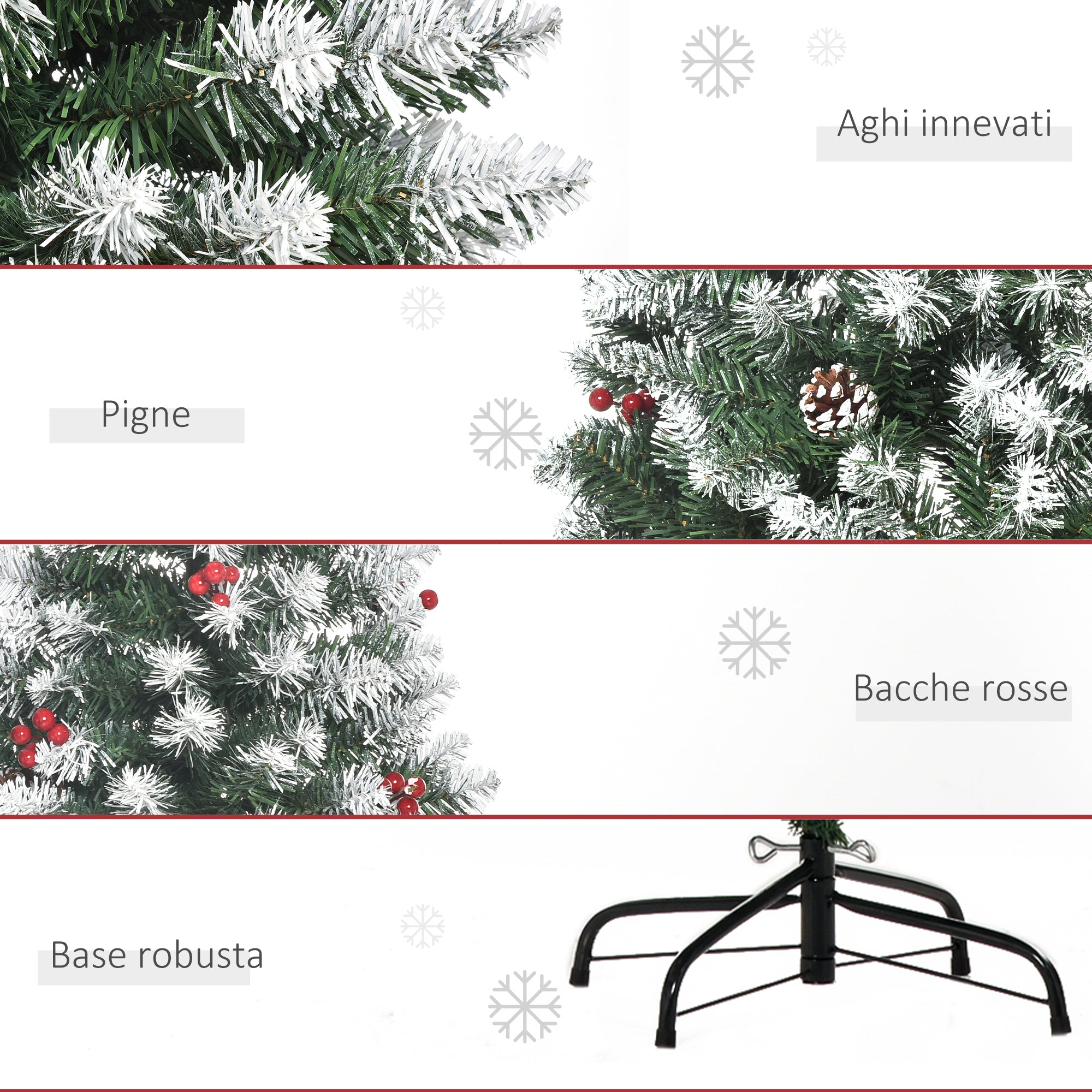 Albero di Natale Artificiale Innevato 180 cm 618 Rami con Pigne Verde