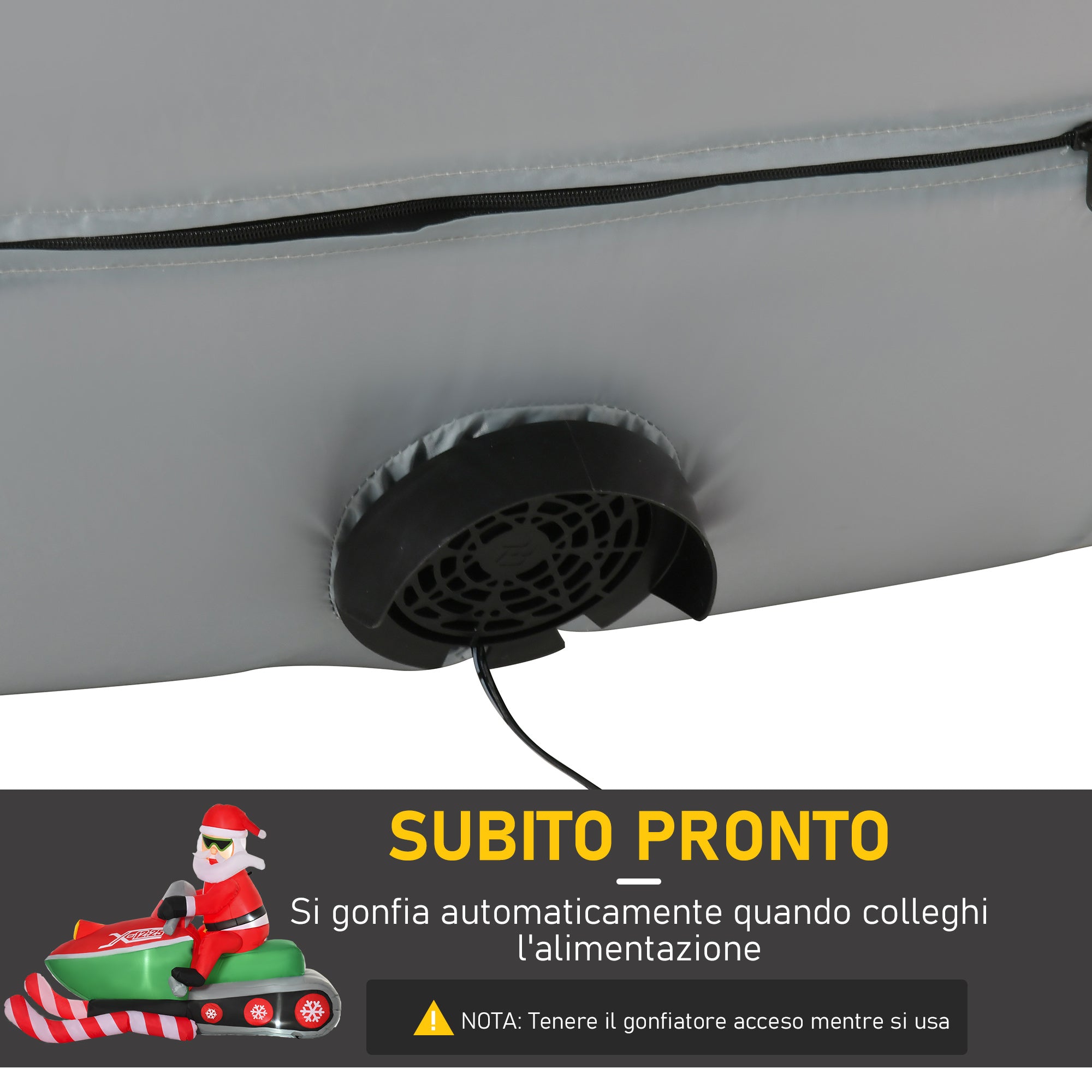 Babbo Natale Gonfiabile Luminoso 210x110x160 cm su Motoslitta Rosso