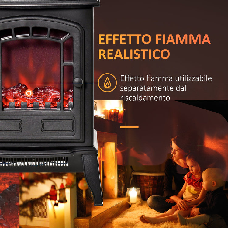 Camino Elettrico da Pavimento 39x24x56,5 cm Effetto Fiamma 2000W Nero