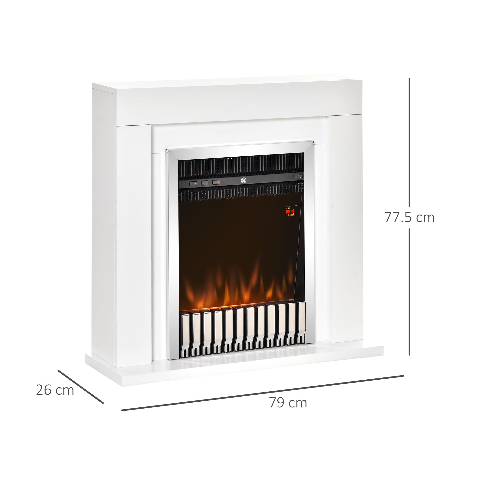 Camino Elettrico da Pavimento 79x26x77,5 cm Effetto Fiamma 2000W Bianco