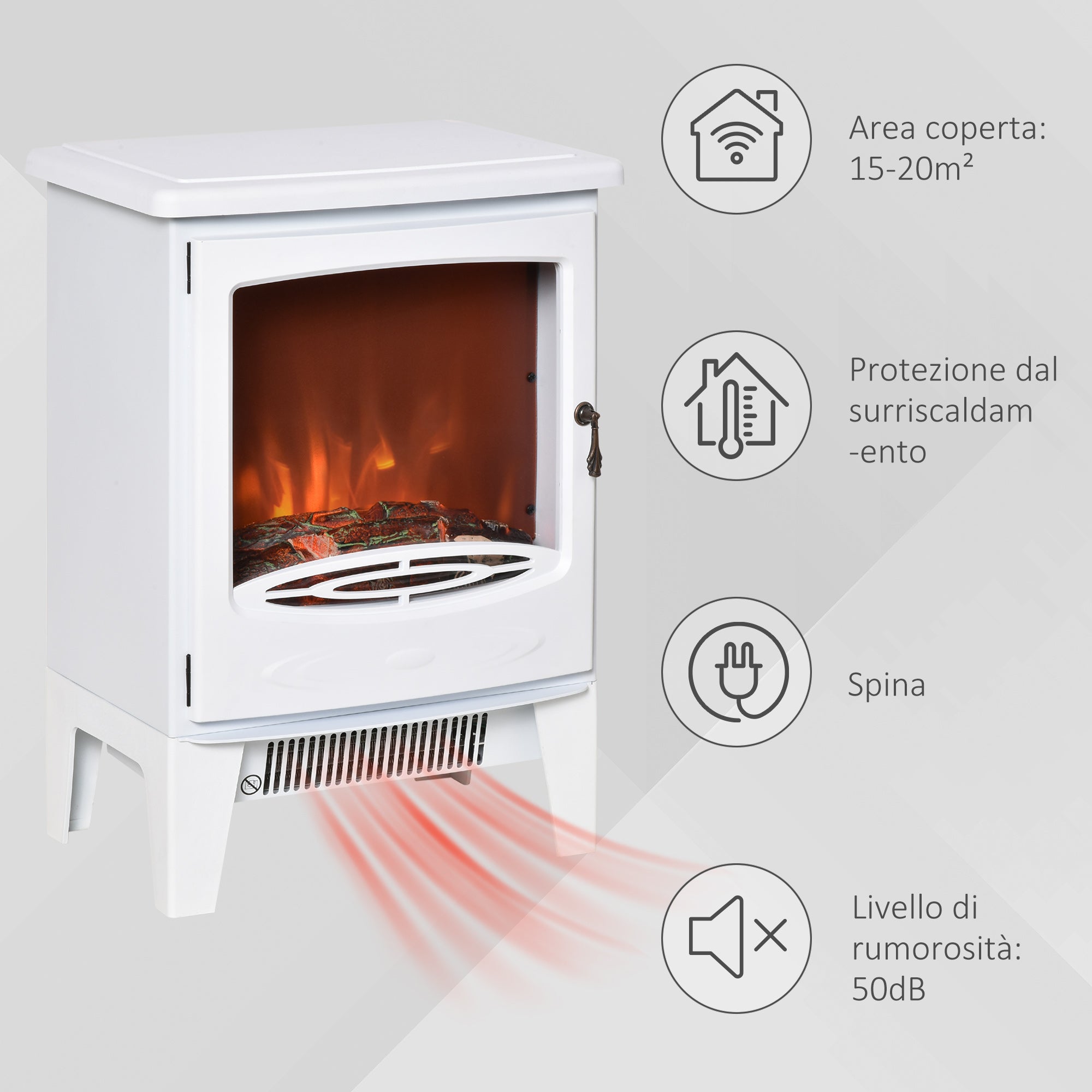 Camino Elettrico da Pavimento 39x26x54,8 cm Effetto Fiamma 1800W Bianco