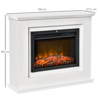 Camino Elettrico da Pavimento 98x27,5x80 cm Effetto Fiamma 2000W Bianco