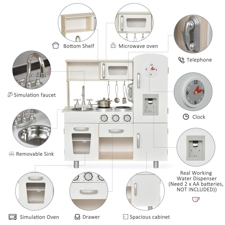 Cucina Giocattolo per Bambini 74x30x81 cm in Legno Bianca