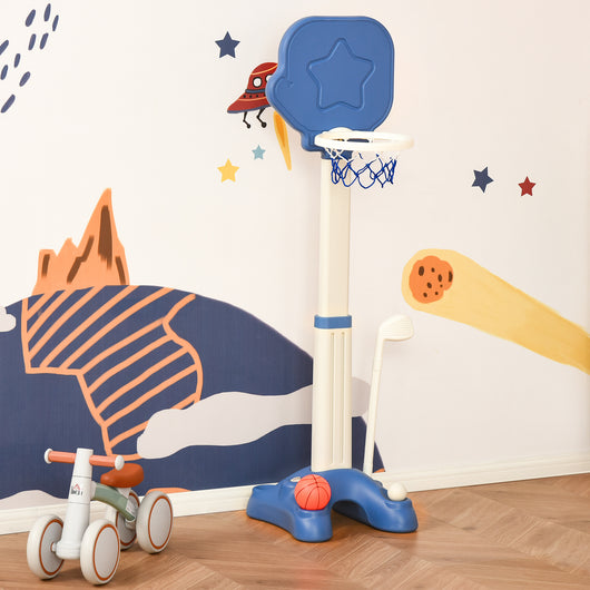 Canestro da Basket e Set Golf per Bambini con Altezza Regolabile Bianco e Blu