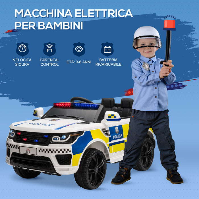 Macchina Elettrica daPolizia per Bambini 12V Police Bianca