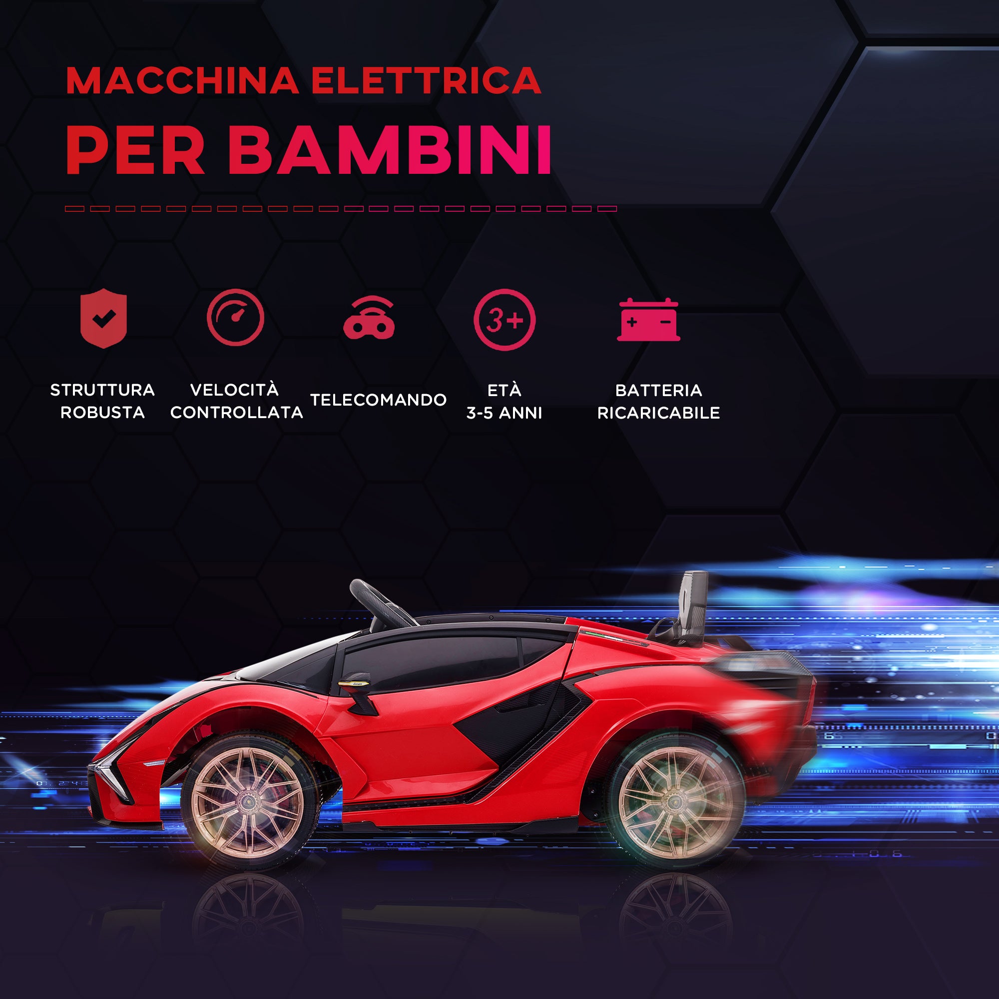 Macchina Elettrica per Bambini 12V con Licenza Lamborghini Sian FKP 37 Rossa