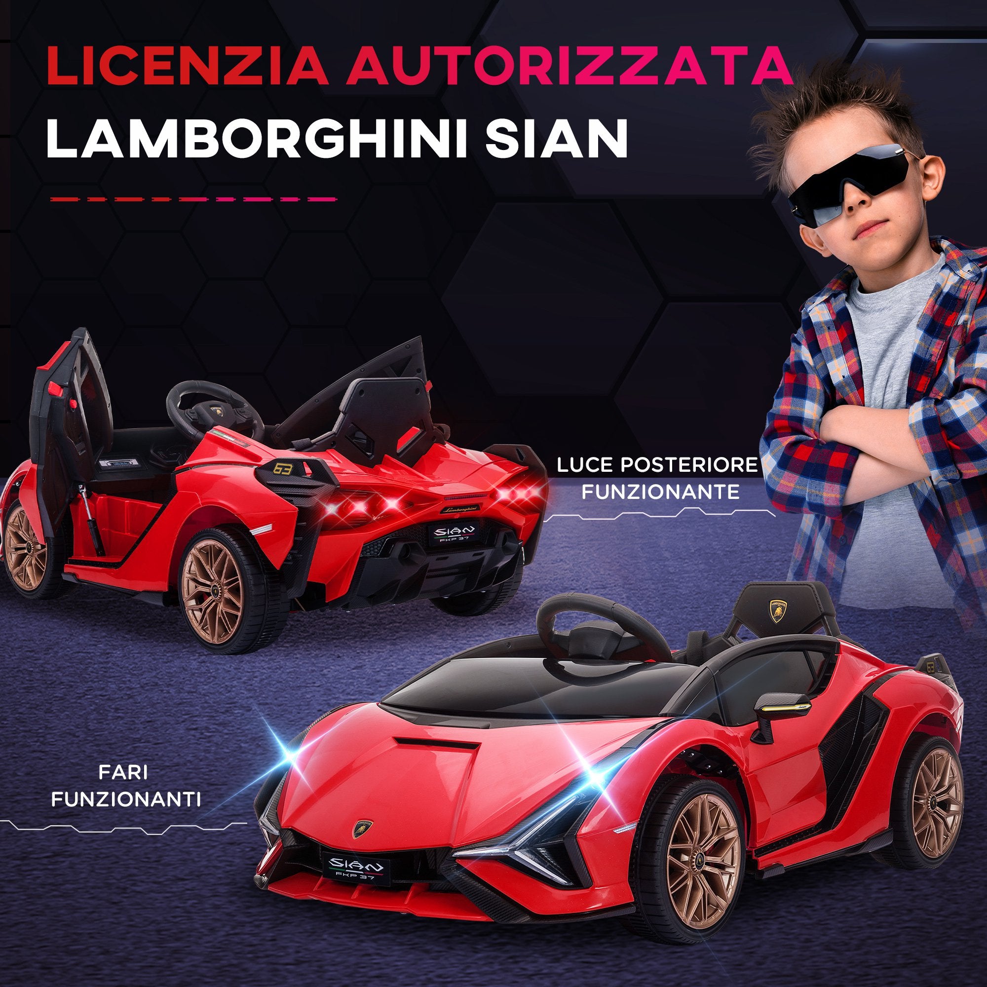 Macchina Elettrica per Bambini 12V con Licenza Lamborghini Sian FKP 37 Rossa