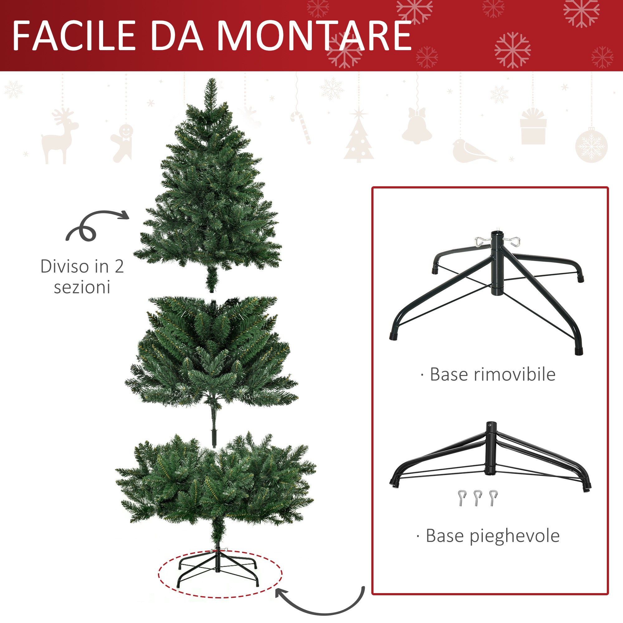 Albero di Natale Artificiale 180 cm 724 Rami Verde