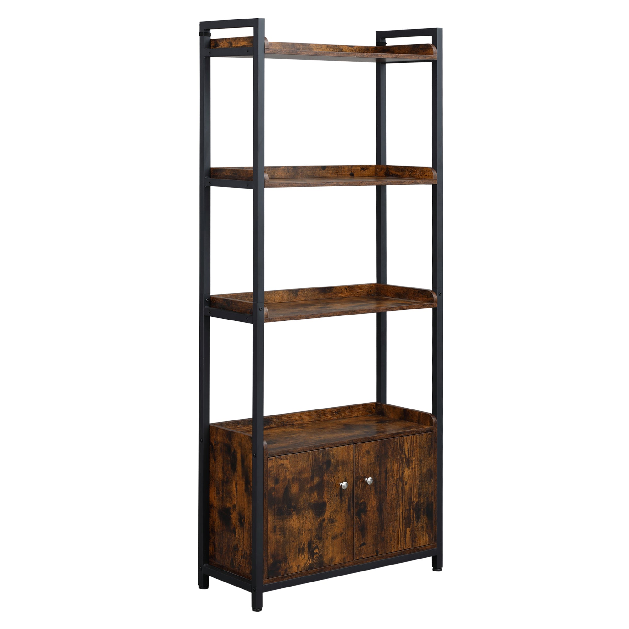 Libreria 4 Ripiani 2 Ante 75x30x180 cm in Legno Truciolare e Metallo Marrone