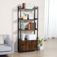 Libreria 4 Ripiani 2 Ante 75x30x180 cm in Legno Truciolare e Metallo Marrone