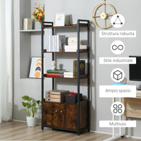 Libreria 4 Ripiani 2 Ante 75x30x180 cm in Legno Truciolare e Metallo Marrone