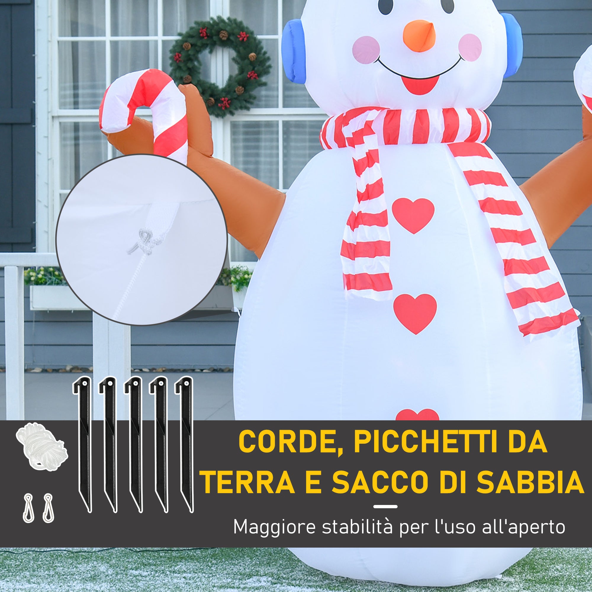 Pupazzo di Neve Gonfiabile Luminoso H240 cm con Luci a LED Bianco